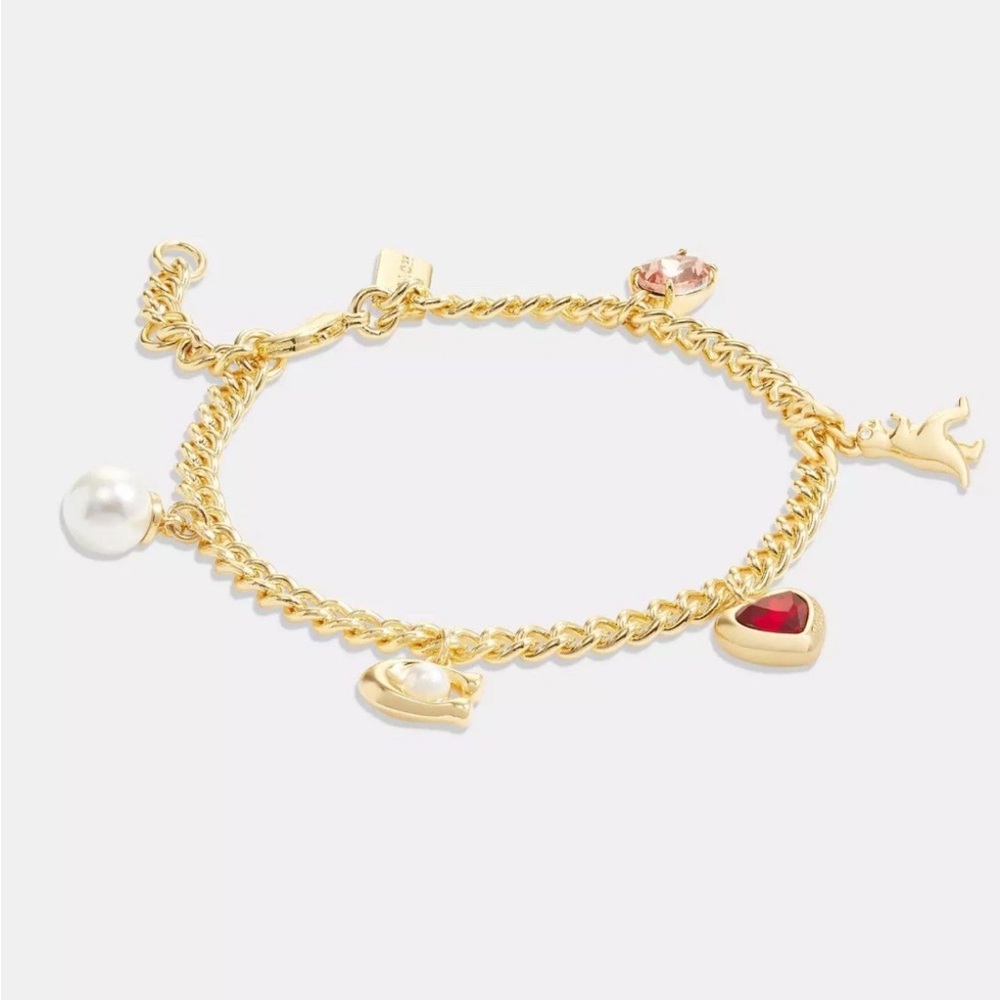Coach Gold Charm Bracelet with Red and Pearl Accents